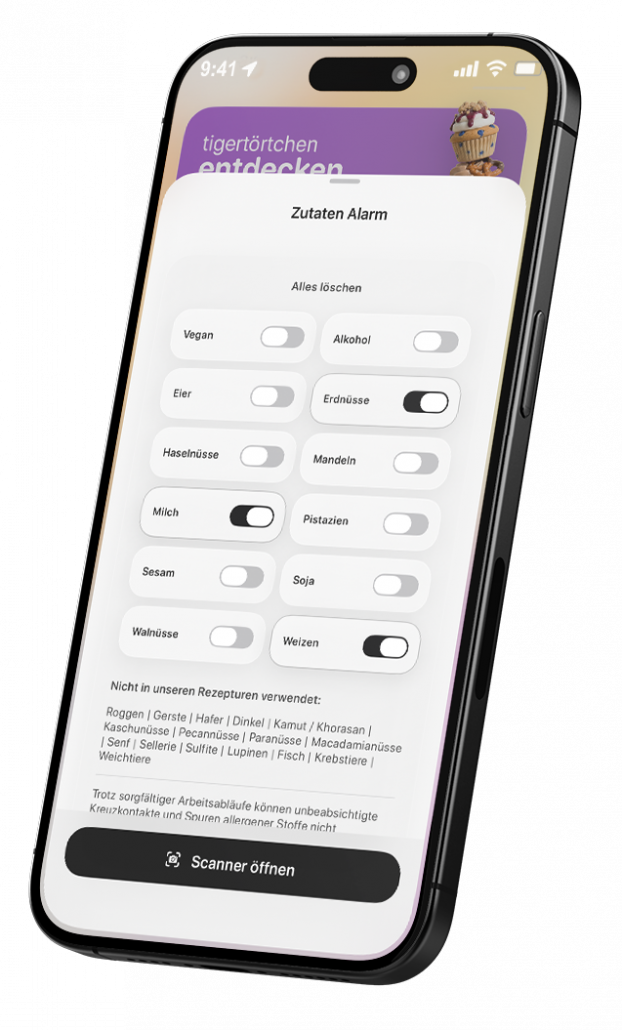 Zutaten Alarm Allergene per scanner erkennen Backwaren