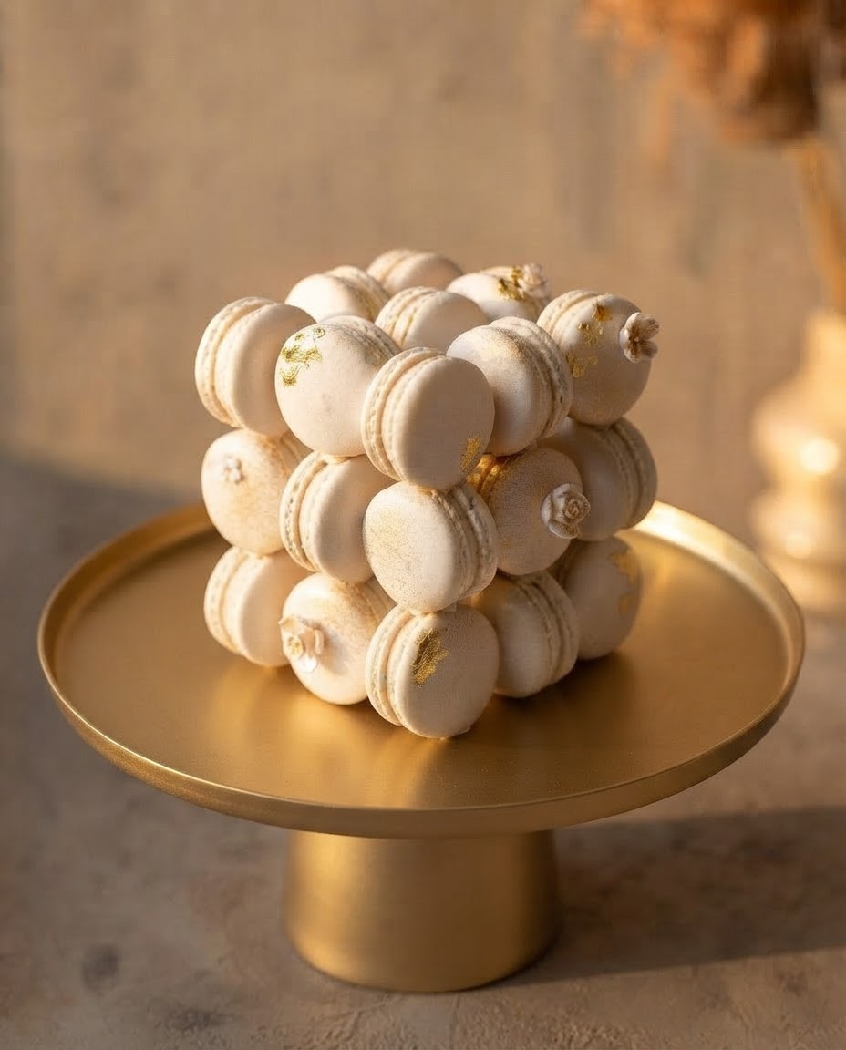 Macaron-Würfel-Gold Macaron Würfel Gold Vanille