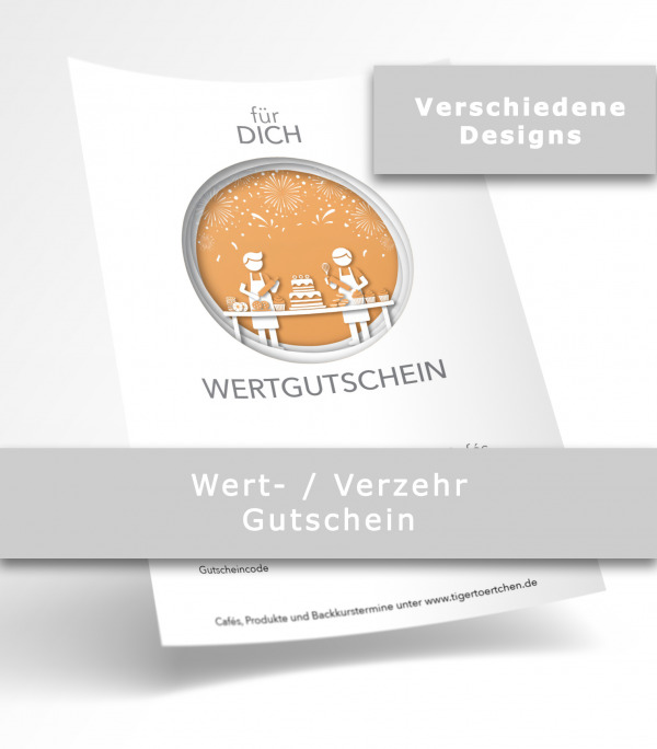 Wert Gutschein mit freiem Betrag für unsere Cafés und den Online Shop spontan selbst drucken